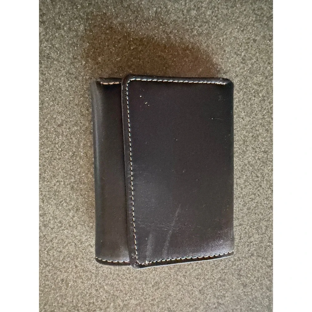 George Mens Black Leather Trifold Wallet Contrast Stitching Dual ID Window